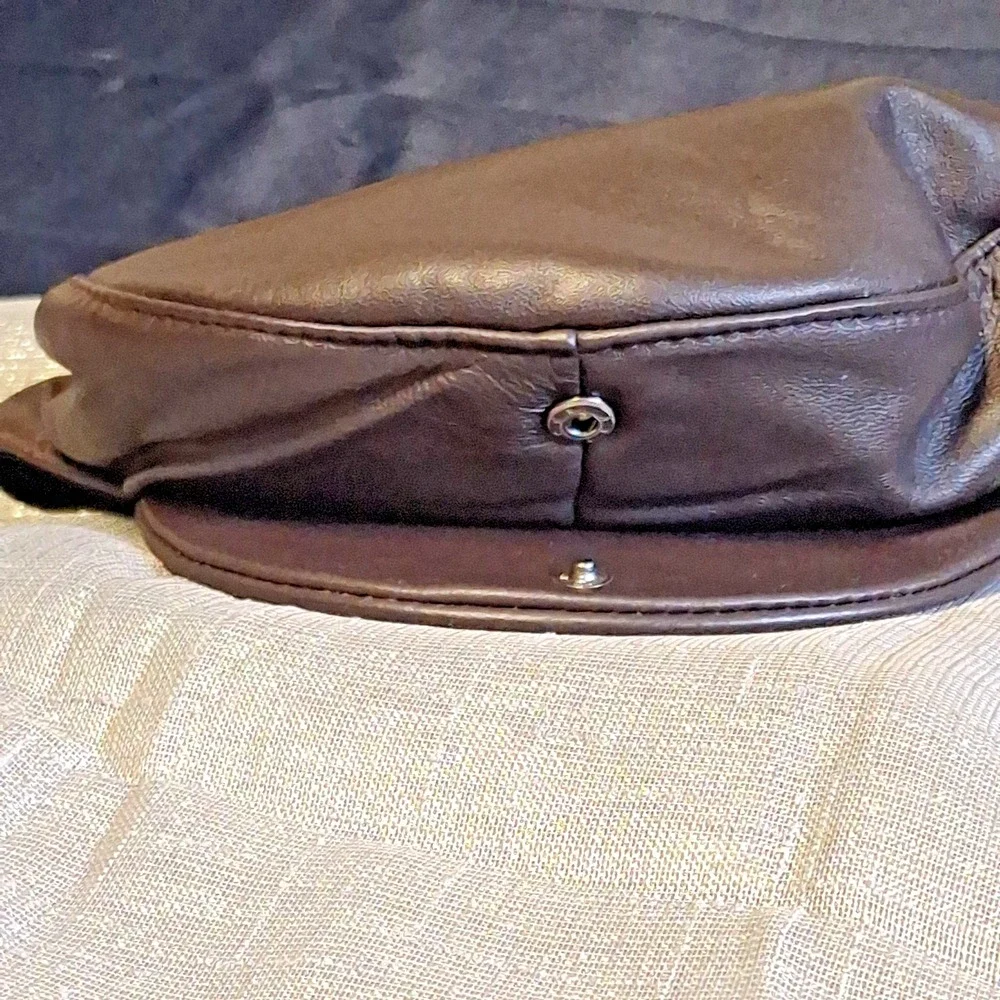 Vintage Newsboy Brown Leather Hat Cap Fitted L XL Peaky Flat Cap Cab Driver Mens